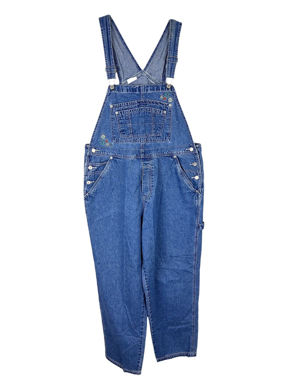 Xhilaration Vintage 2000s Plus Size Blue Denim Flower Embroidered Y2K Overalls